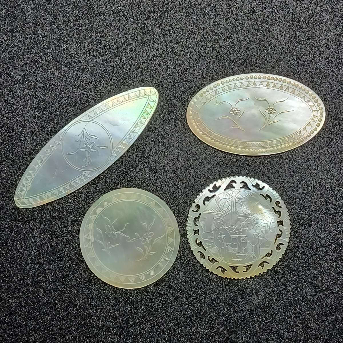 Antique Chinese Mother Of Pearl Gaming Counters chips set of 4