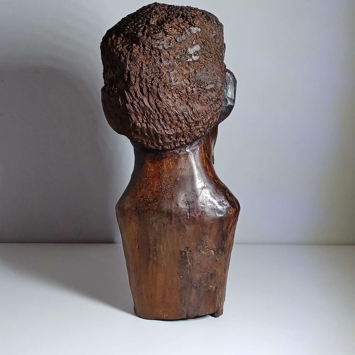 African Hand Carved Wooden Head with Pipe (25cm)