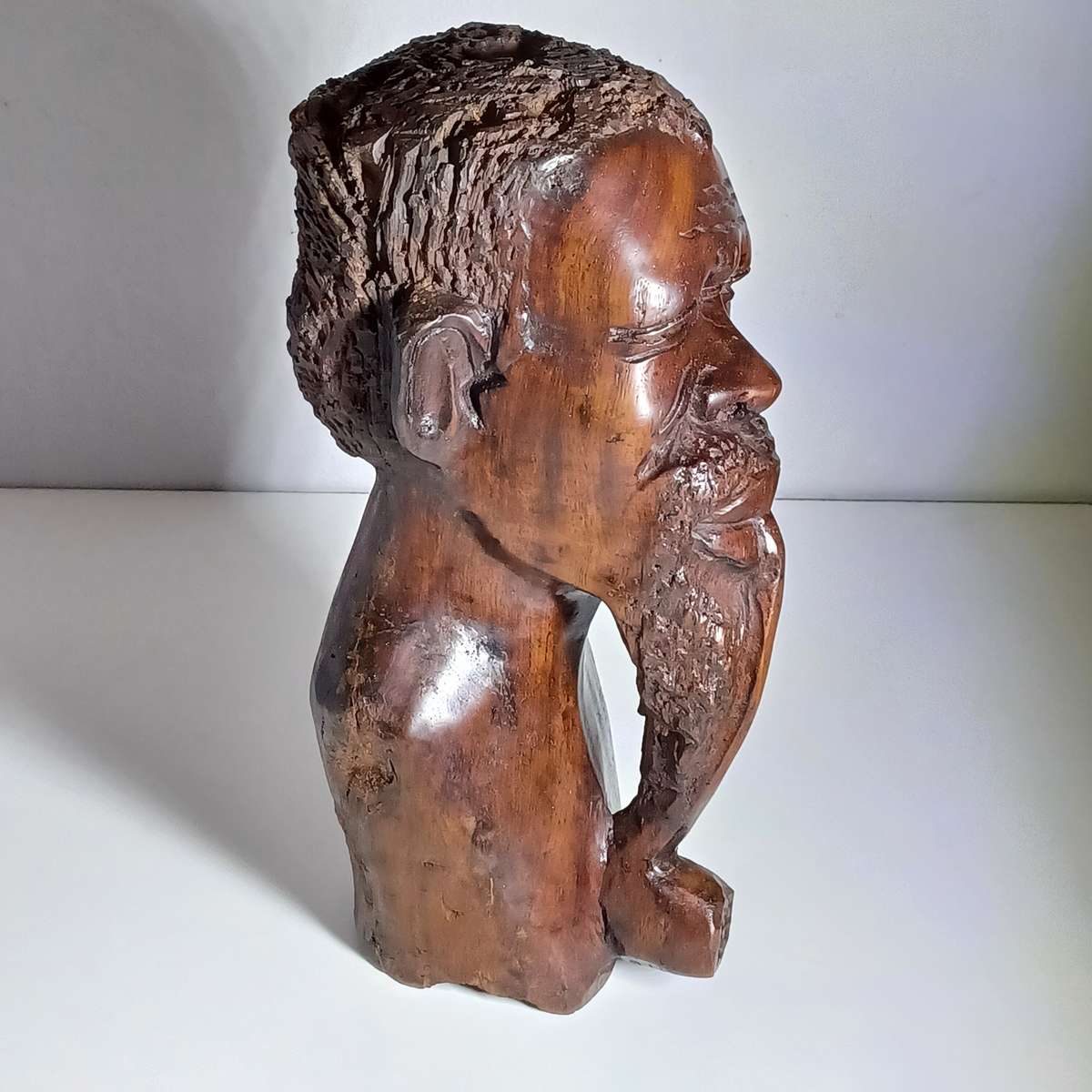 African Hand Carved Wooden Head with Pipe (25cm)