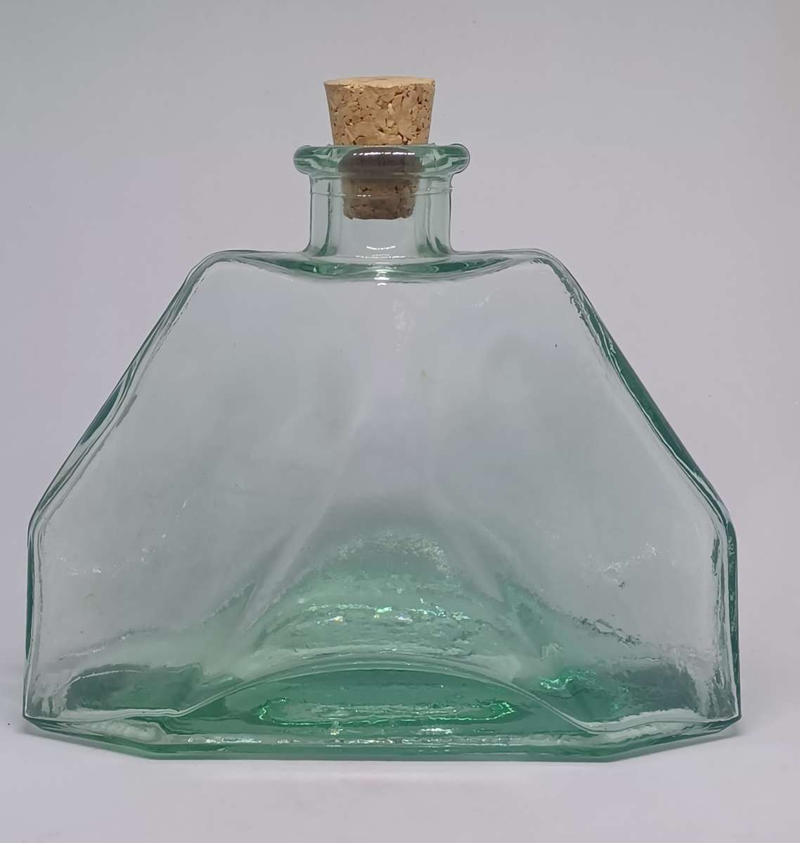 Vintage Aqua Glass Bottle with Cork - Apothecary Serving Decanter ( h12cm x 14cm x 6.5cm)