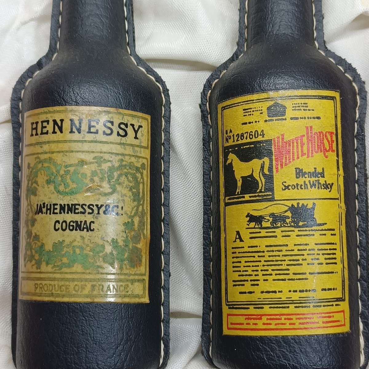 Vintage White Horse Scotch Whiskey Bottle Opener and Vintage Hennessy Cork Screw / Leather