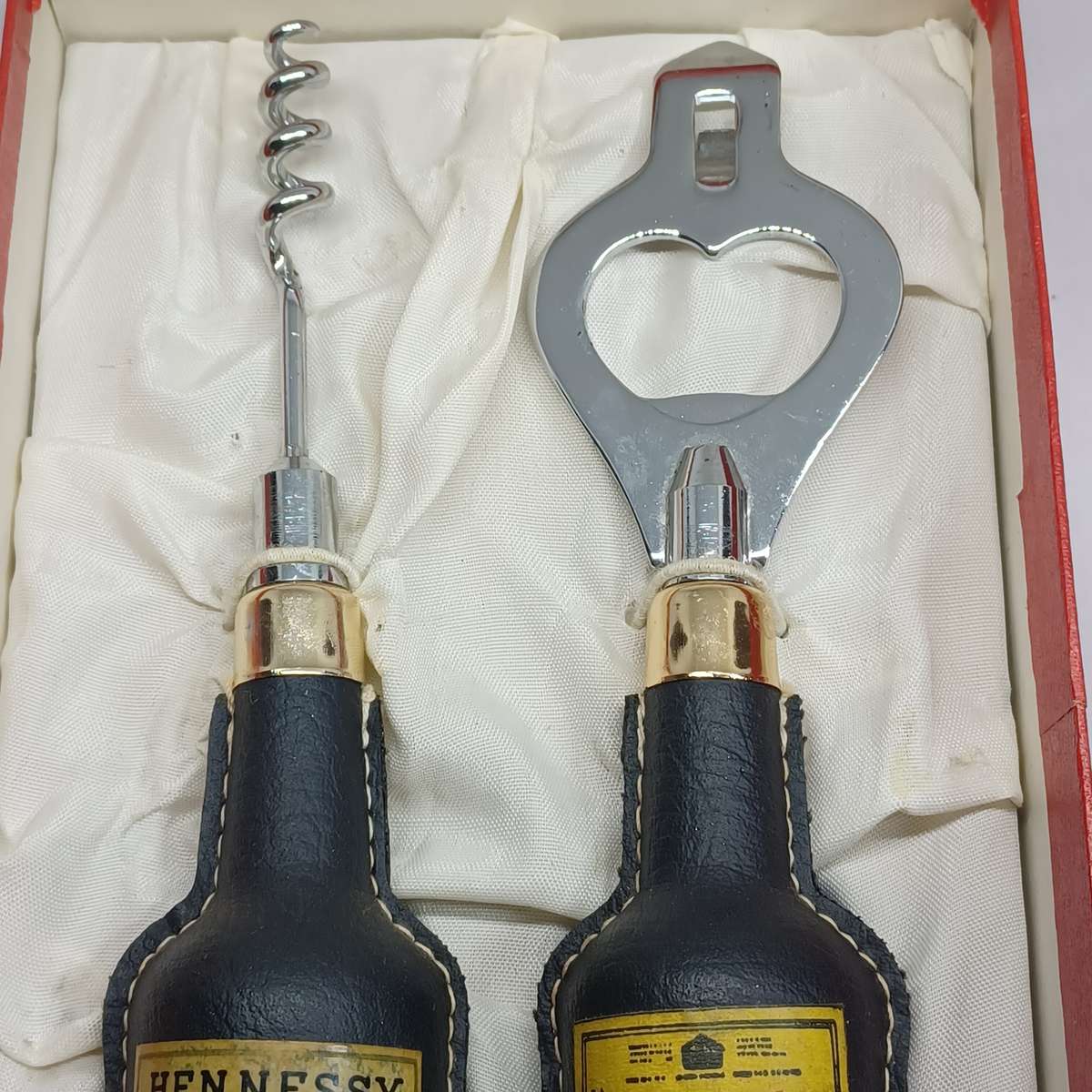 Vintage White Horse Scotch Whiskey Bottle Opener and Vintage Hennessy Cork Screw / Leather