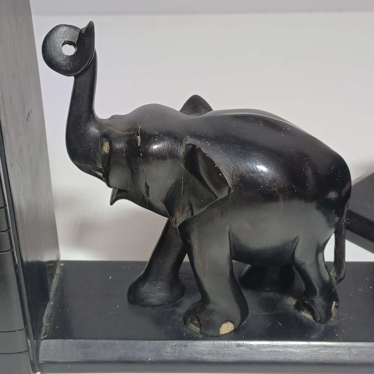Antique Ebony Elephant Book Ends Circa 1890 - 1 tusk ( 15.5cm x 7cm x 14cm)