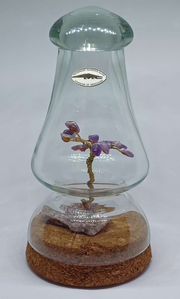 Mini Amethyst Bonsai tree  in Ngwena glass jar