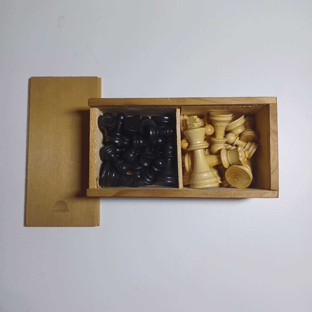 Vintage French Wooden Chess Set in wooden box (king size - 6cm) Box size (15x8 cm)