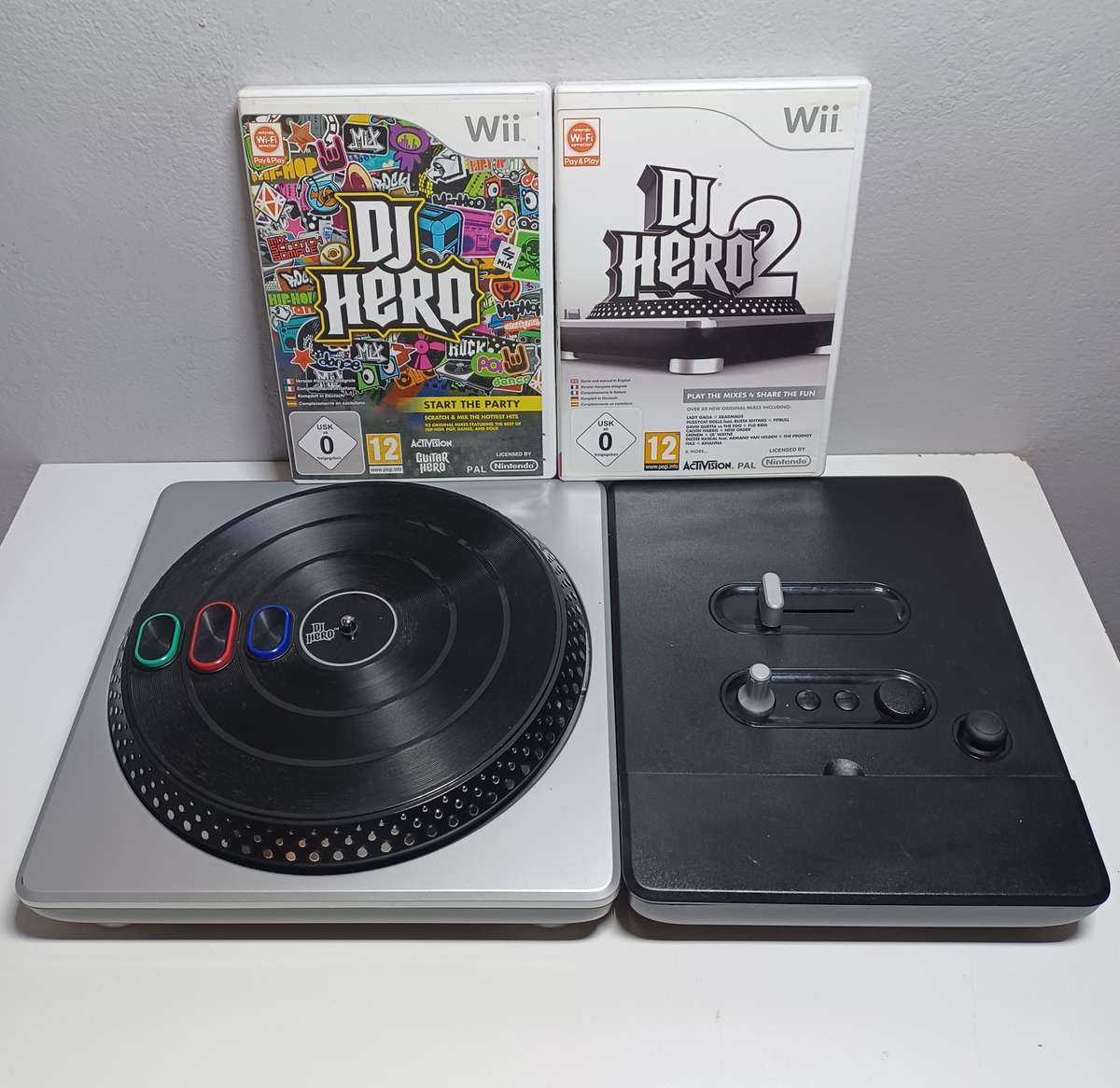 Nintendo Wii DJ Hero and DJ Hero 2 Game bundle With Turntable Controller (all tested working)