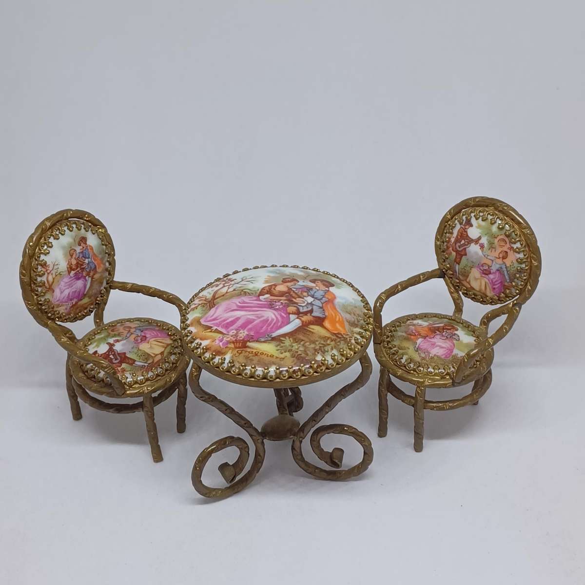 Early 1900's Limoges France Miniature Doll House Courting Set 3 pcs "Fragonard"