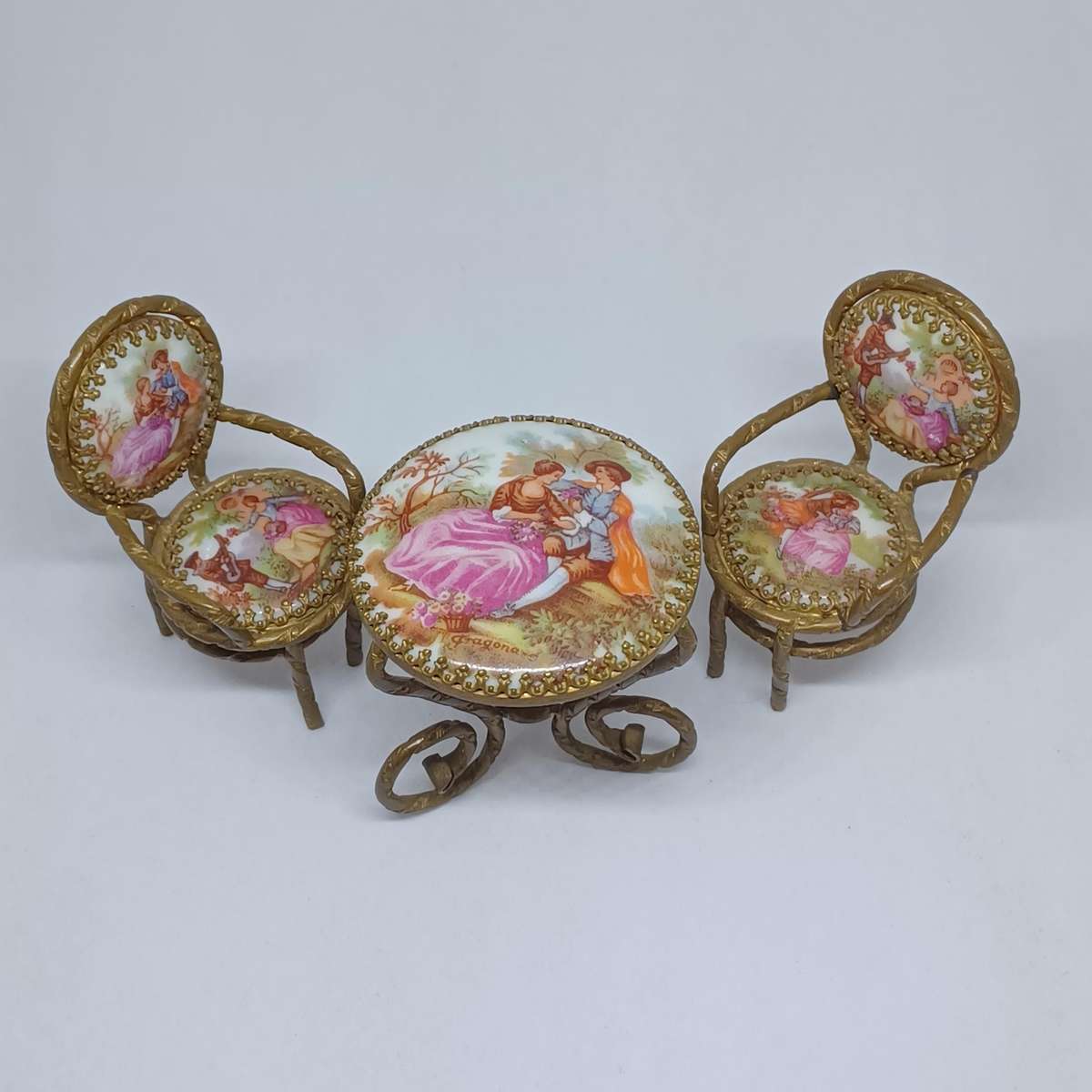 Early 1900's Limoges France Miniature Doll House Courting Set 3 pcs "Fragonard"