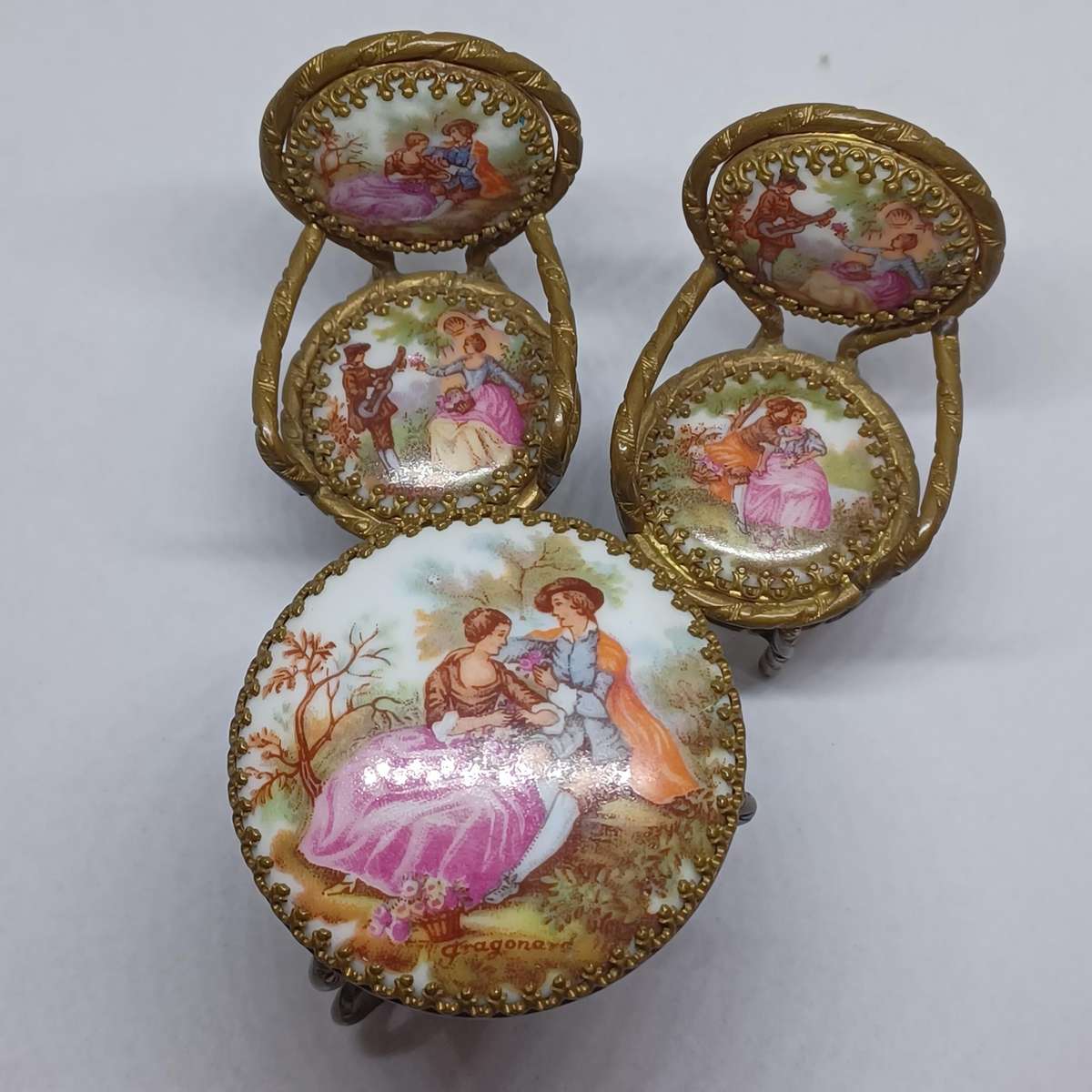 Early 1900's Limoges France Miniature Doll House Courting Set 3 pcs "Fragonard"
