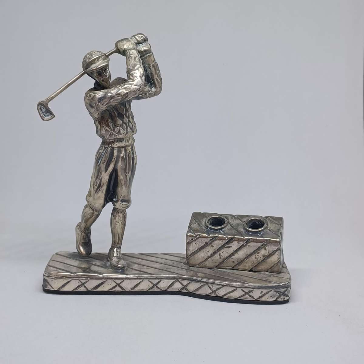 Vintage Pewter Golf Figure pen holder