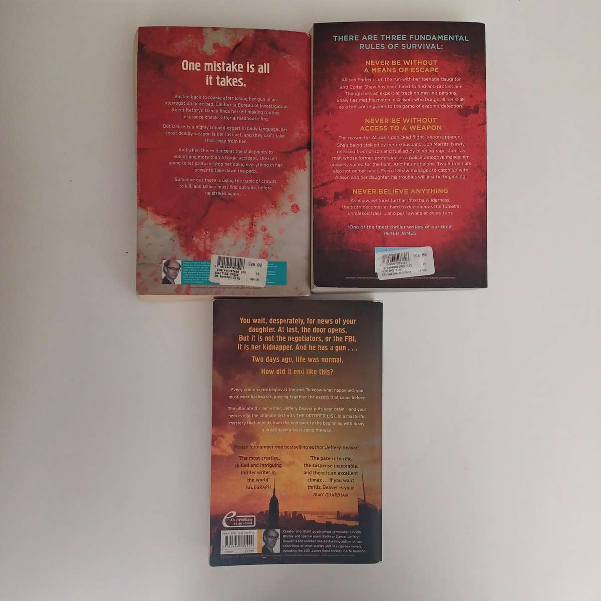 Jeffery Deaver: Solitude Creek, Hunting Time, and The October List. Bundle