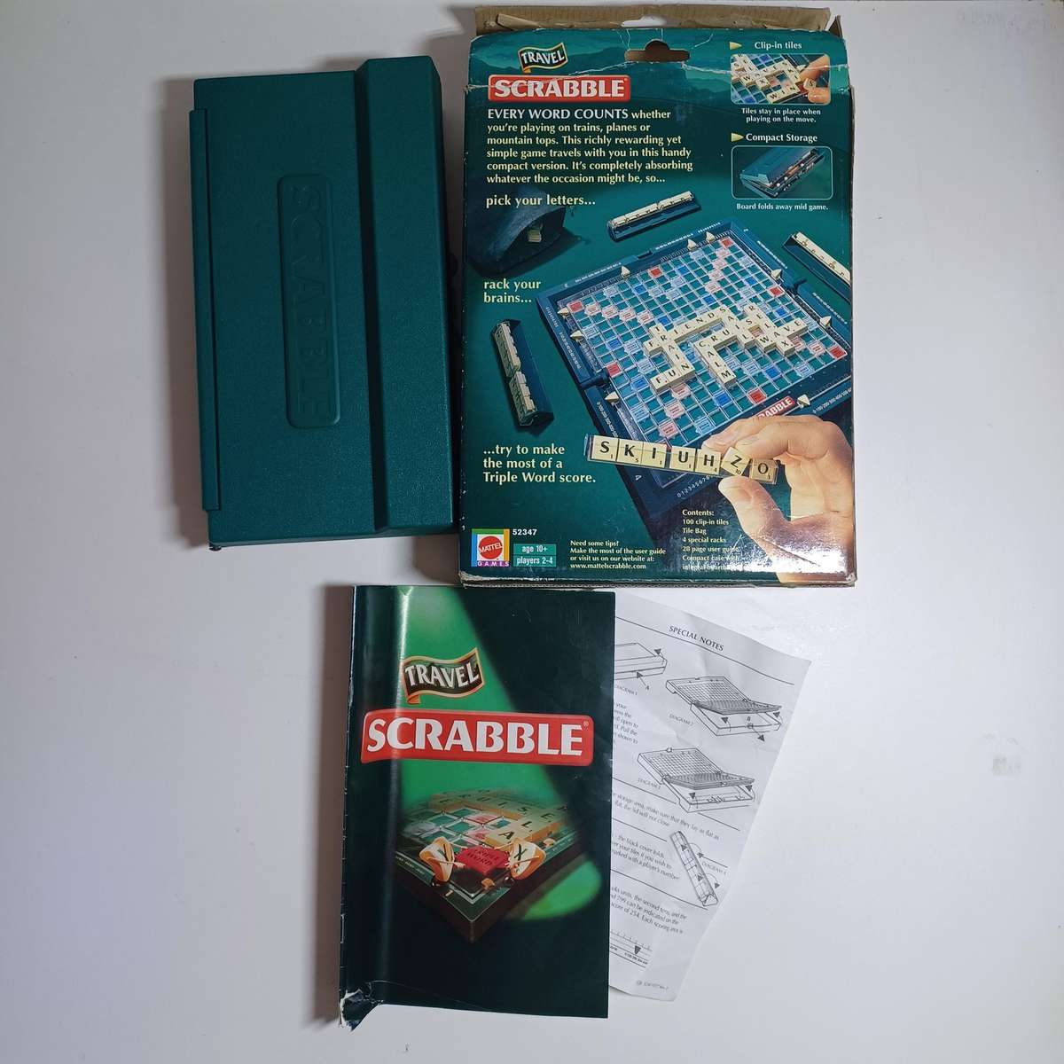 Mattel Games Travel Scrabble set, Complete