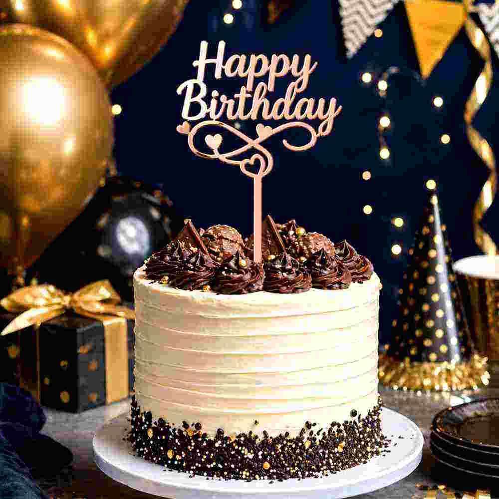 Rose Gold Mirror Acrylic - Happy Birthday Cake Topper