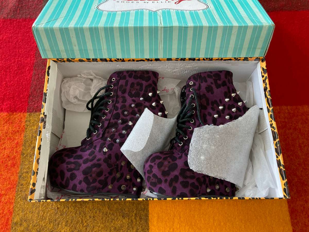 Bettie Page Women's BP588-Belladona Combat Boots - Unworn