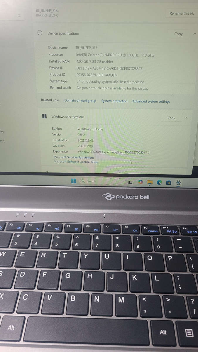 Packard Bell Vettel-C 15.6" Laptop Celeron 4GB RAM 256GB Storage pls read description