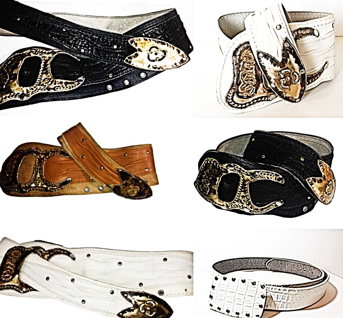 Stunning Collection of 3 x 1980's Retro/Vintage Leather Ladies Belts Plus 1 x Belt Free