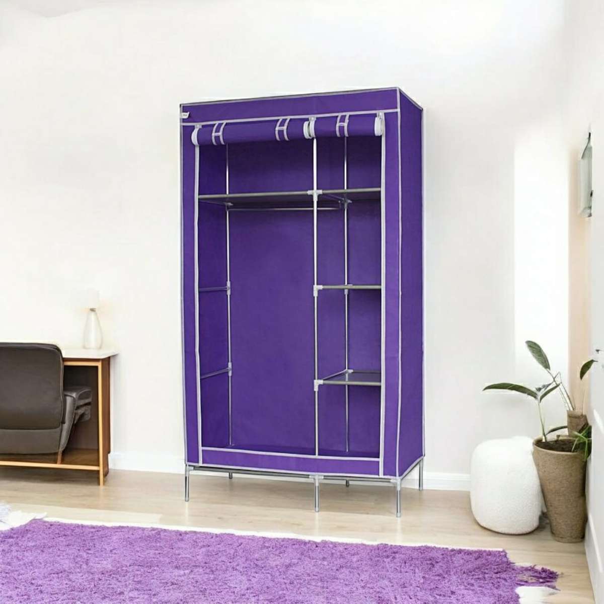 Double Canvas Wardrobe Fabric Wardrobe Storage Rack/Organizer With Cover