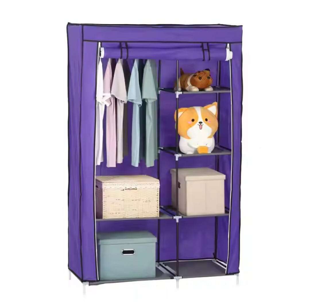 Double Canvas Wardrobe Fabric Wardrobe Storage Rack/Organizer With Cover