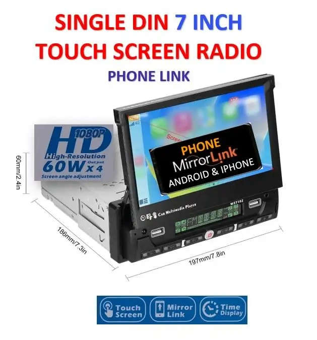 7 Inch Single BT Din BT MP5 Player with Touchscreen Car Stereo FM Radio android Mirror link