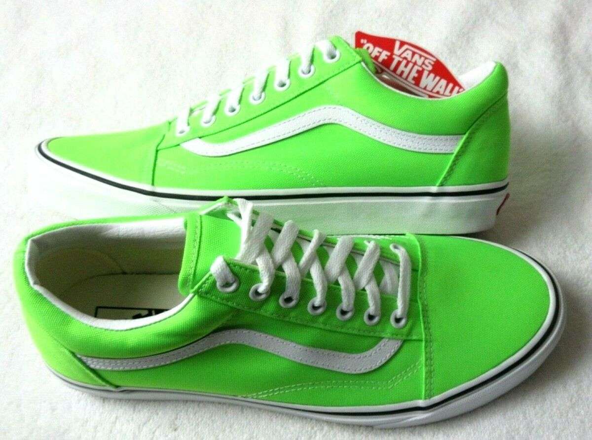 Vans Old Skool Neon Green Gecko True White - UK 10