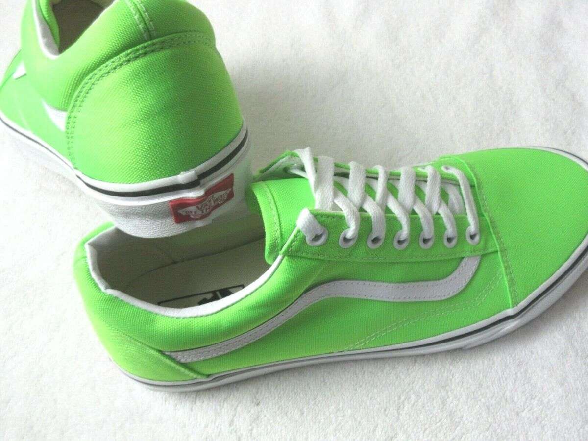 Vans Old Skool Neon Green Gecko True White - UK 10