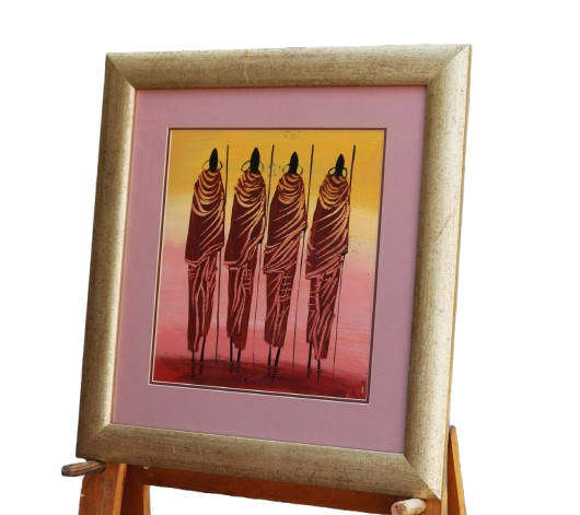 AFRICAN MAASAI WARRIORS FRAMED SIGNED ORIGINAL ART BY CHIPO