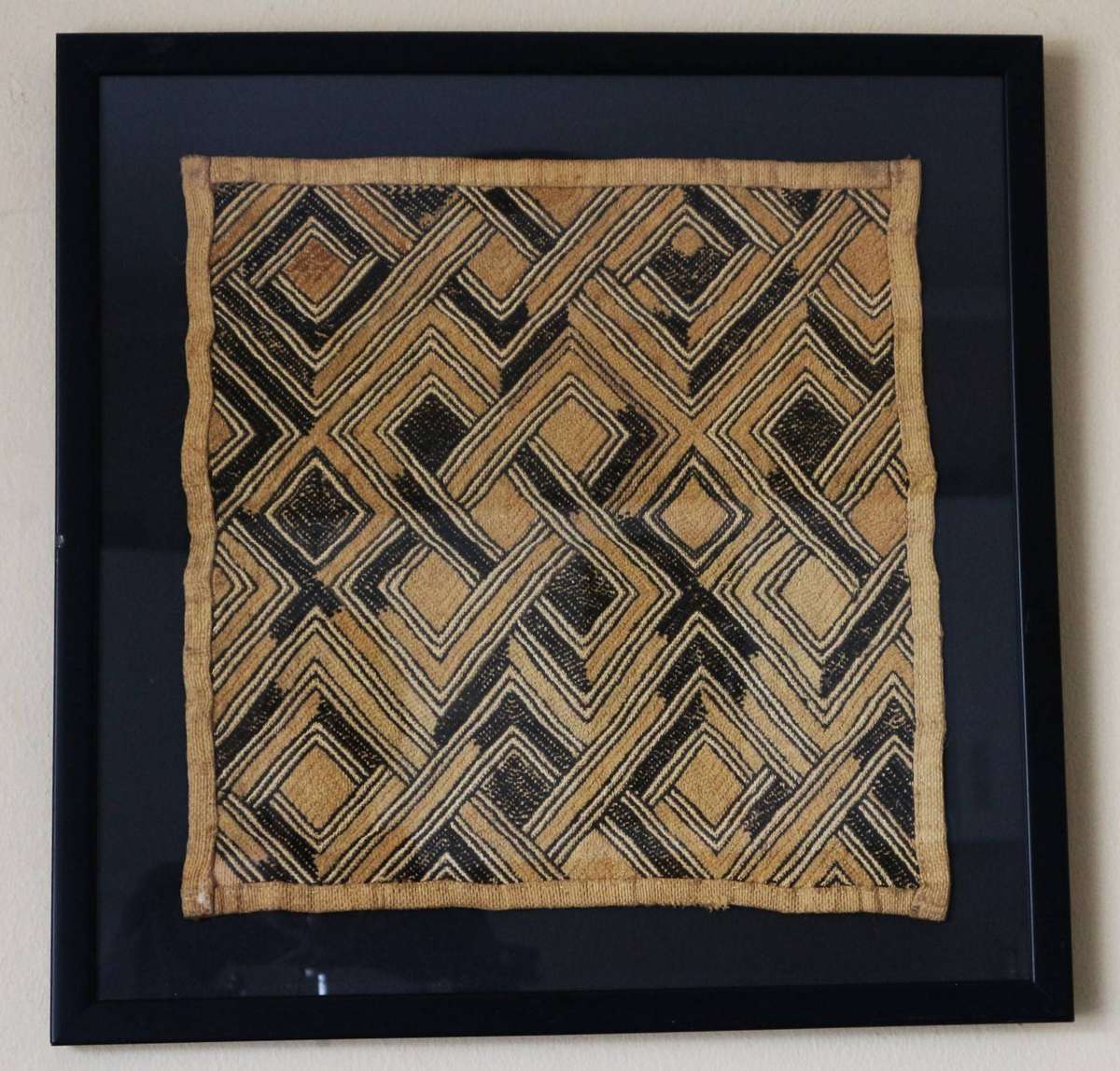 Vintage woven Kuba Cloth Raffia Textile Traditional African Congo Framed