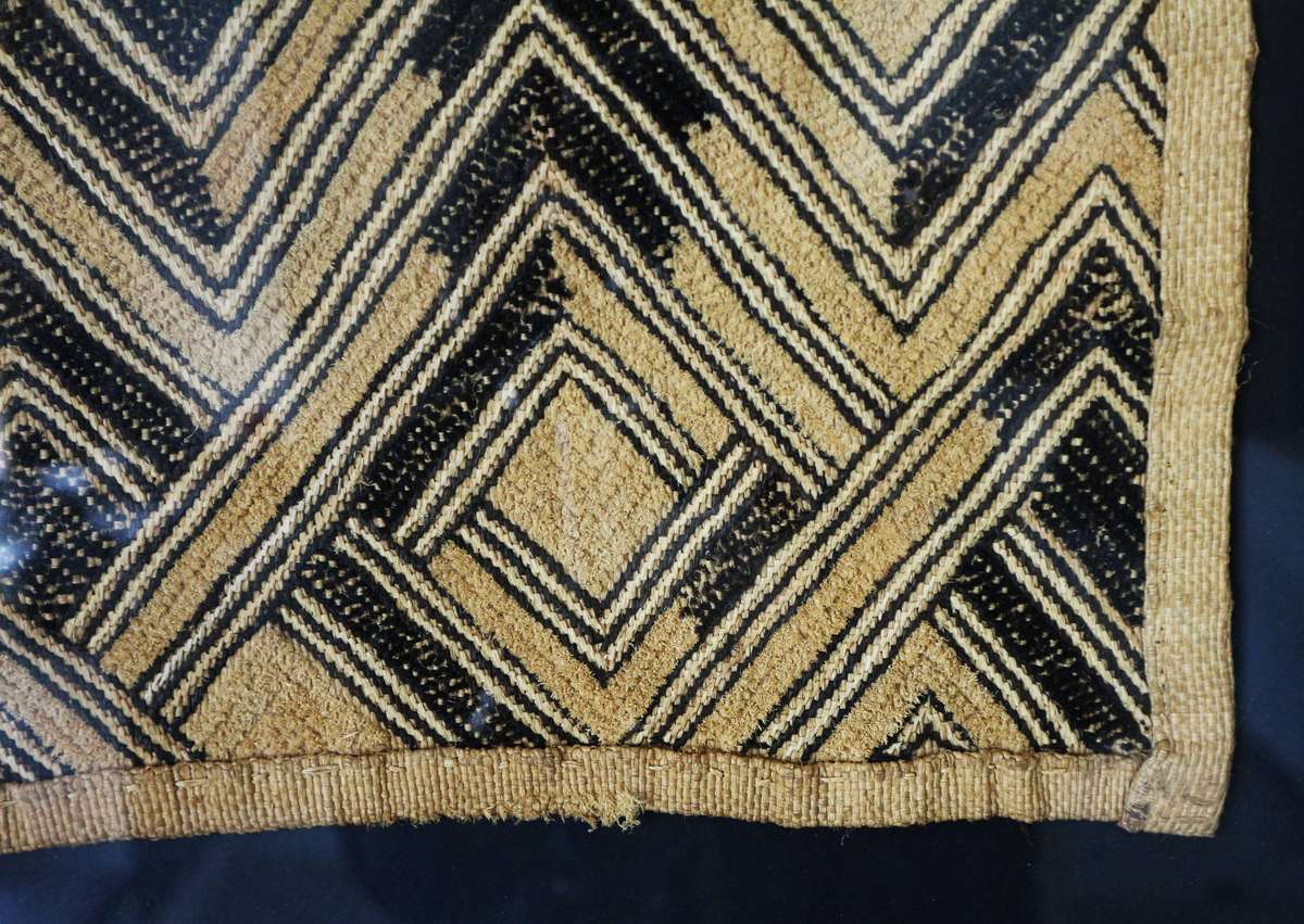 Vintage woven Kuba Cloth Raffia Textile Traditional African Congo Framed