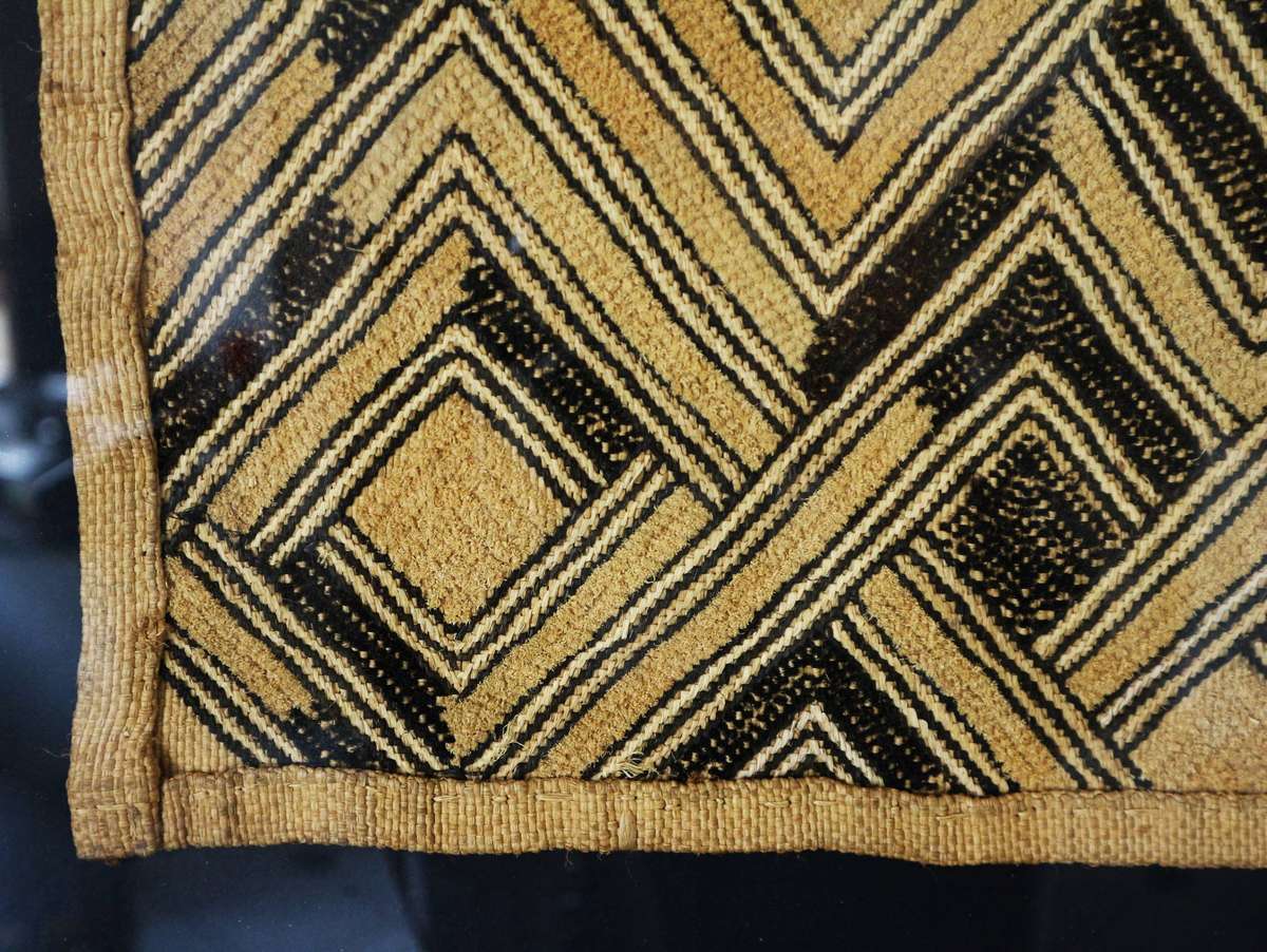 Vintage woven Kuba Cloth Raffia Textile Traditional African Congo Framed
