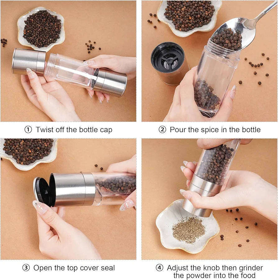 2 in 1 Salt and Pepper Grinder Stainless Steel Manual.