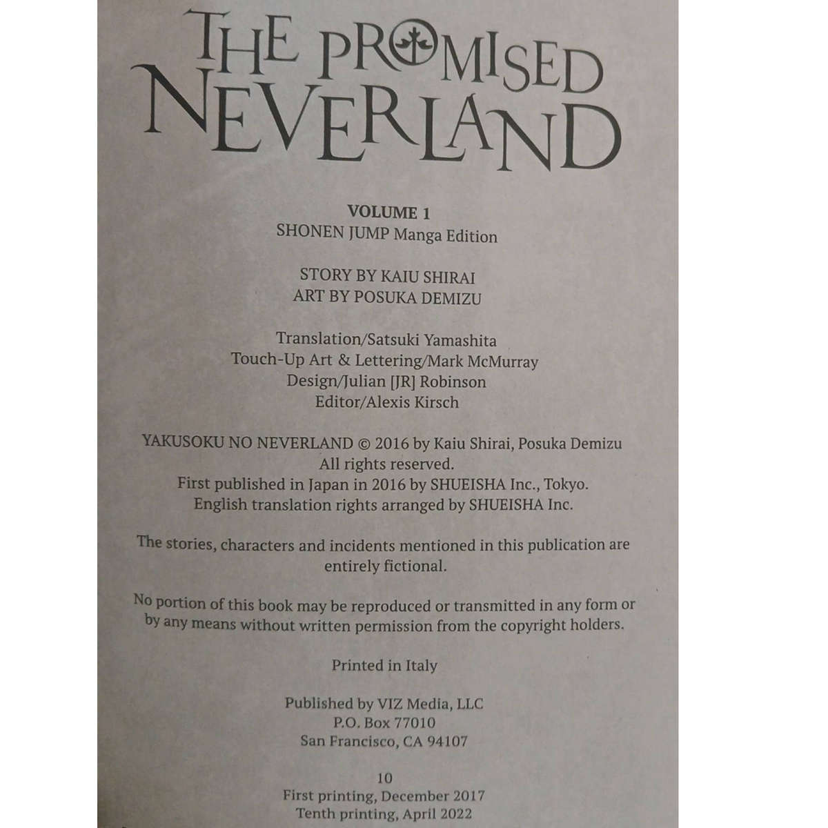 2022 The Promised Neverland Vol 1 by Shirai, Kaiu Softcover