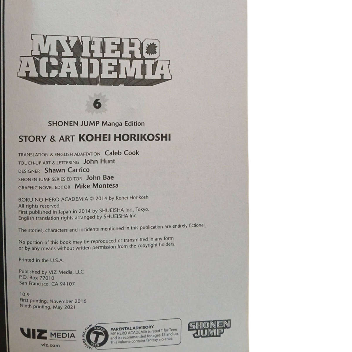 2014 My Hero Academia Volume 6 by Kohei Horikoshi Softcover