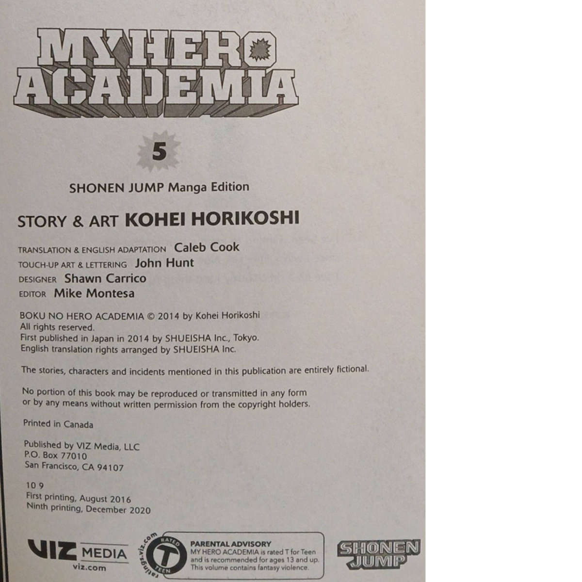 2014 My Hero Academia Volume 5 by Kohei Horikoshi softcover