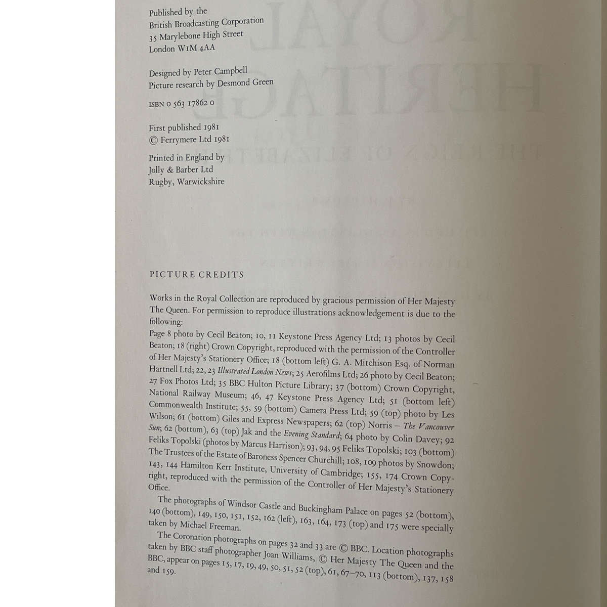 1981 Royal Heritage, The Reign of Elizabeth II by J.H.Plumb Hardcover w/ Dustjacket