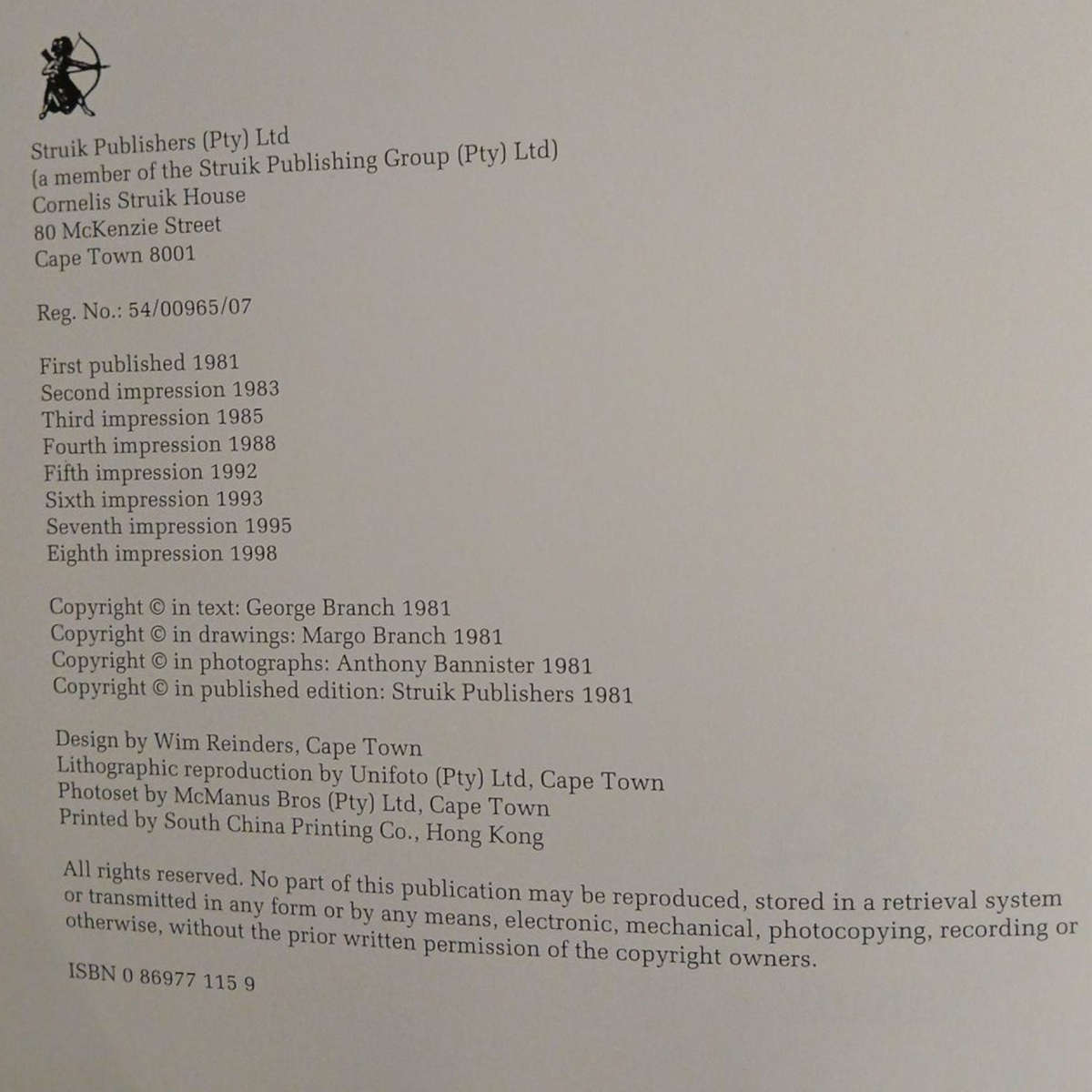 1981 The Living Shores of Southern Africa By Margo & George Branch Hardcover w/Dustjacket