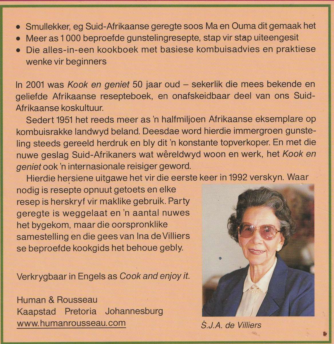 KOOK EN GENIET by S J A de Villiers (volledig hersiene uitgawe)