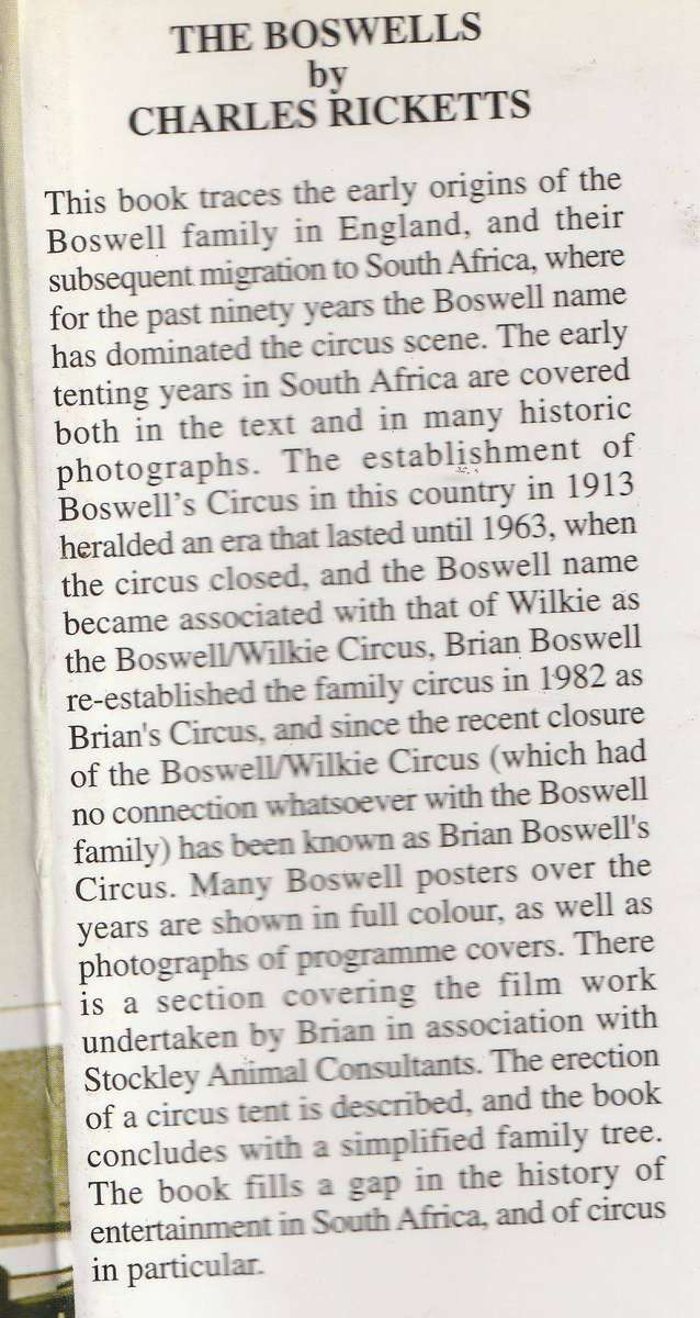THE BOSWELLS: THE STORY OF A SOUTH AFRICAN CIRCUS by Charles Ricketts