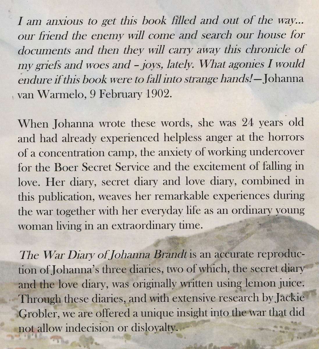 THE WAR DIARY OF JOHANNA BRANDT edited by Jackie Grobler