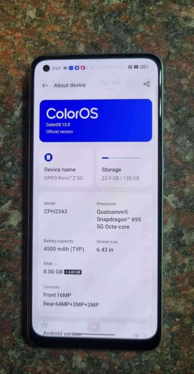 GAMING PHONE OPPO RENO 7Z 5G|| 8G/128G| IN DISPLAY FINGERPRINT,64MP AI FAST CHARGER