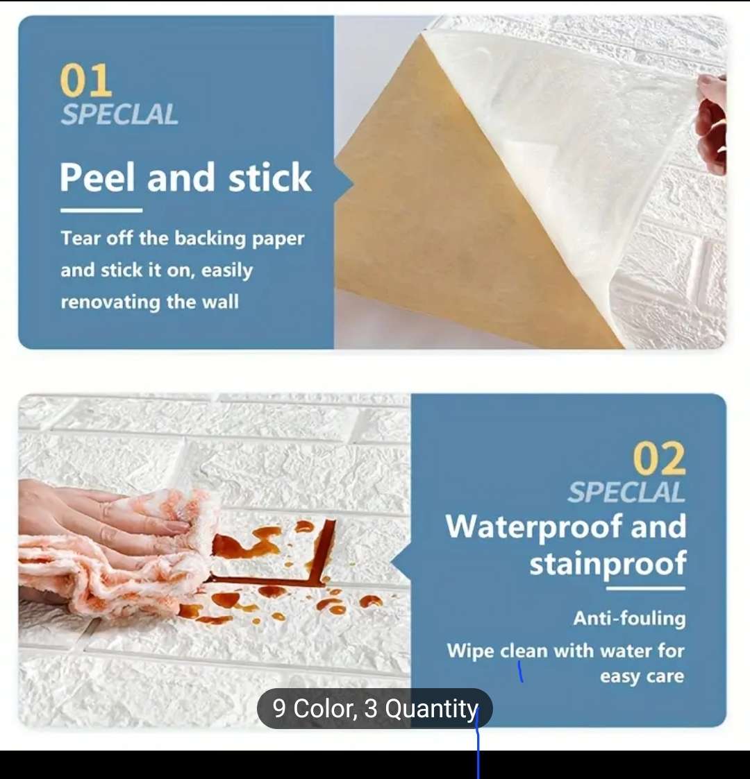 10 PIECE 3D SELF-ADHESIVE WATERPROOF P.E FOAM WALLPAPER PANEL