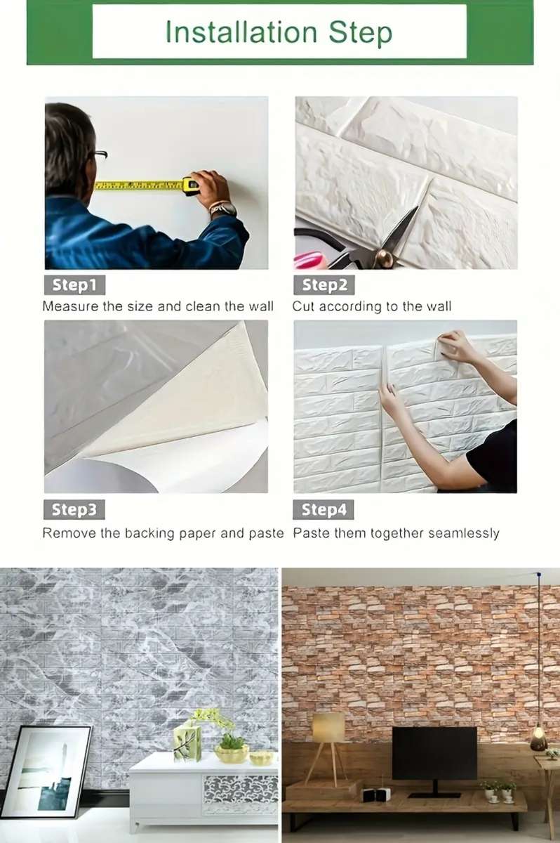 10 PIECE 3D SELF-ADHESIVE WATERPROOF P.E FOAM WALLPAPER PANEL