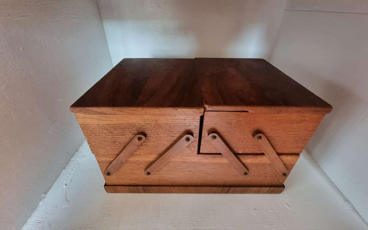 Vintage sewing box with antique accessories