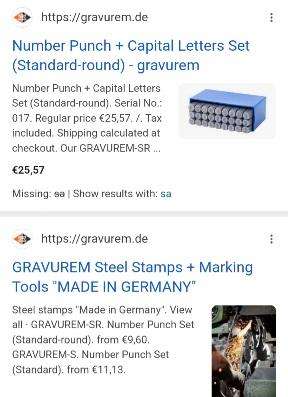 Gravurem 2mm letter & 1mm number metal stamps made in germany