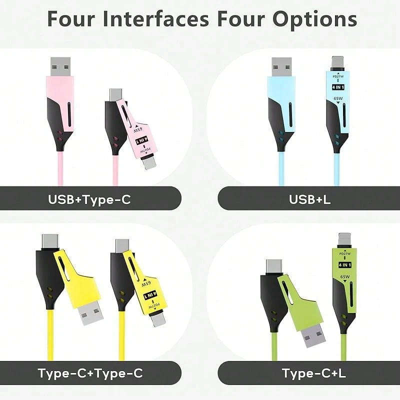 4 In 1 Spring Charging Cable - 65W USB To USB C Cable