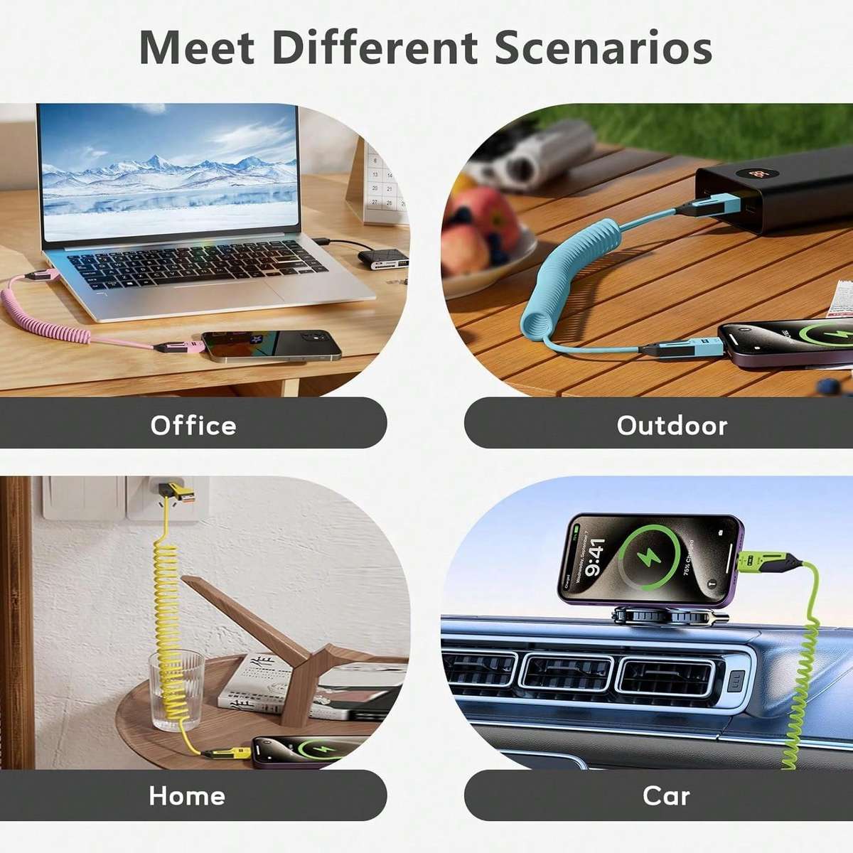 4 In 1 Spring Charging Cable - 65W USB To USB C Cable