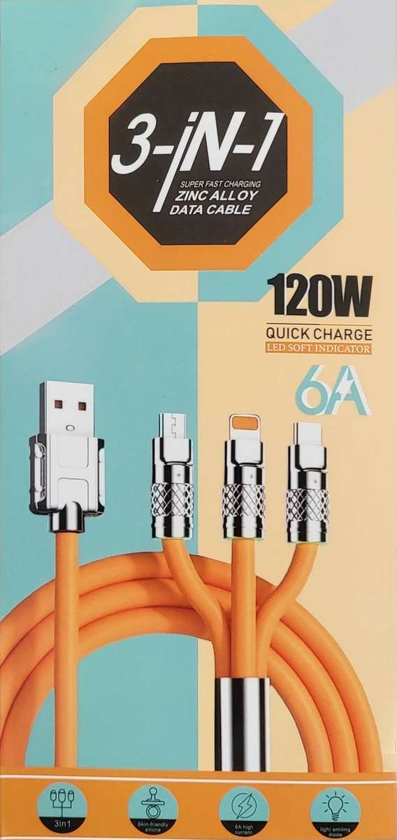 Rubber Charging Cable-Fast 3 In 1 6A