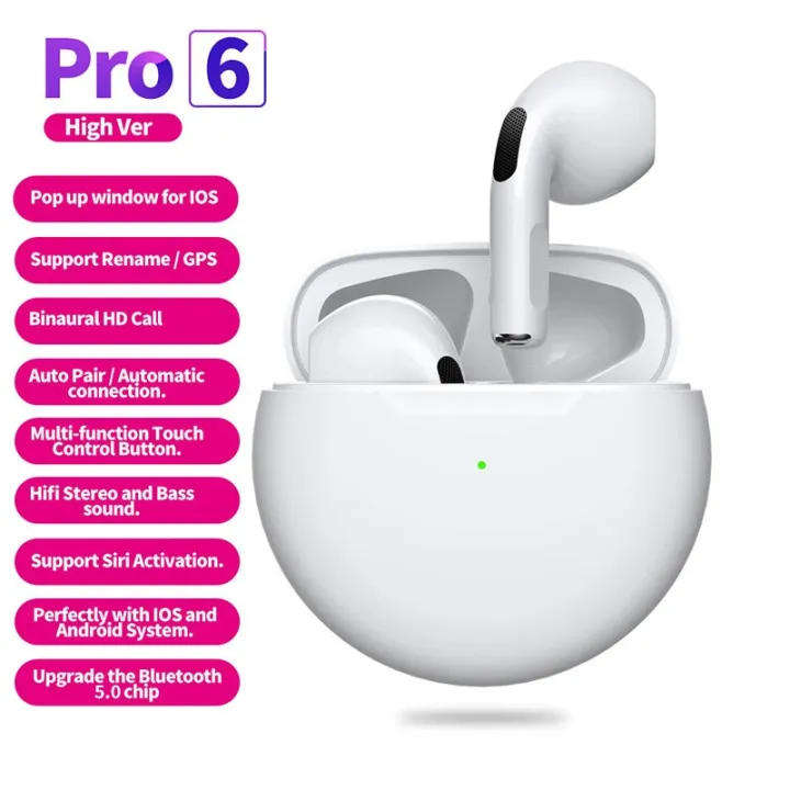 Pro6 TWS Bluetooth Headset Touch control 5.0 Bluetooth Headphone Sports Earphone With Microphone