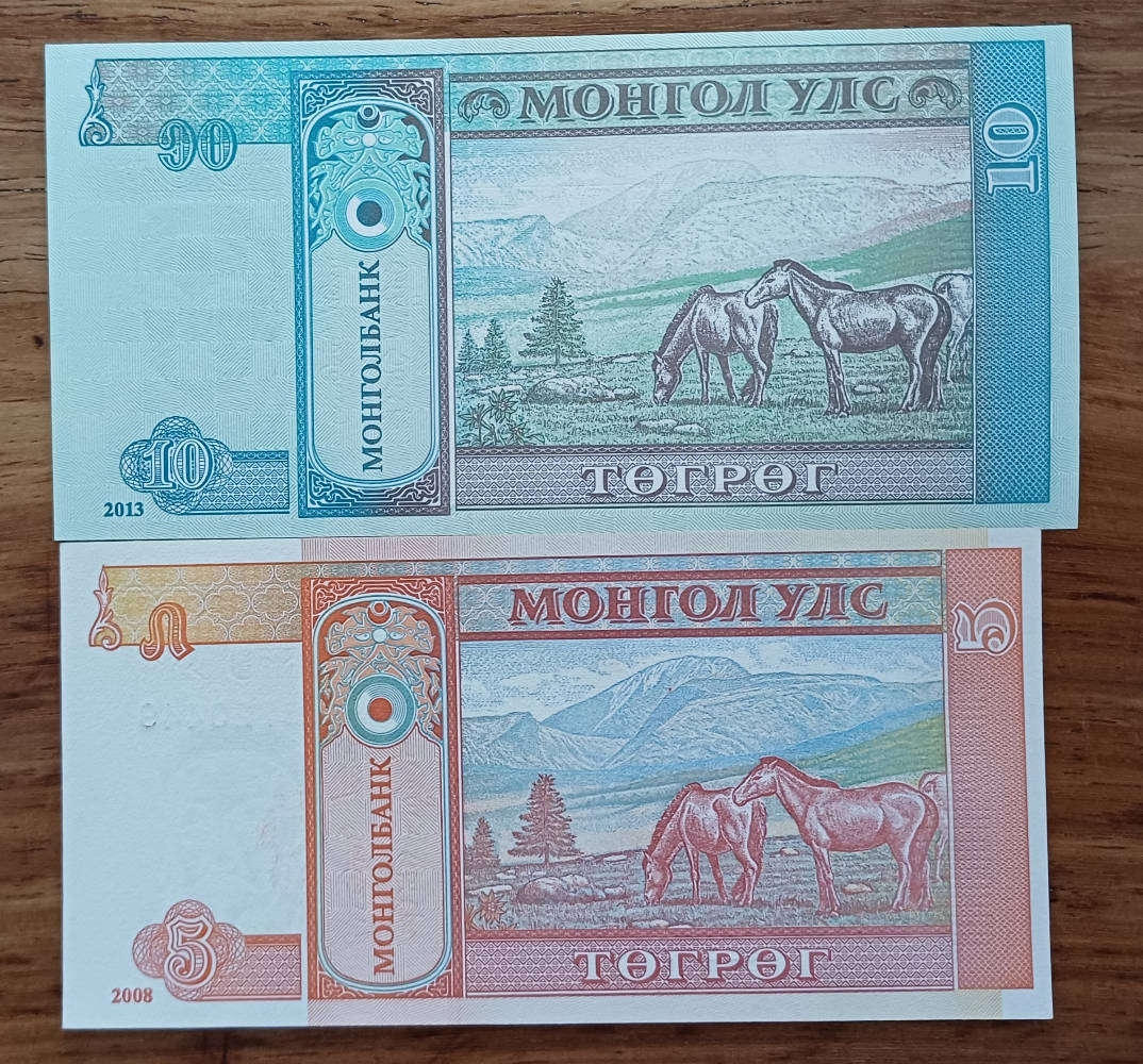 Mongolia Bank Notes 5 & 10 Tögrög (UNC)