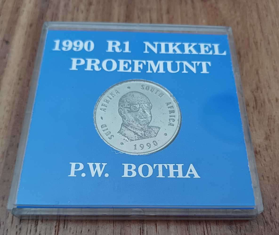 R1 Nickel Proof Coin 1990 - PW Botha