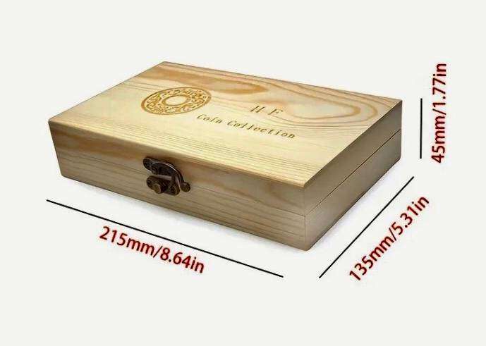 Wooden coin box with 50 adjustable coin capsules - Collectors storage solution